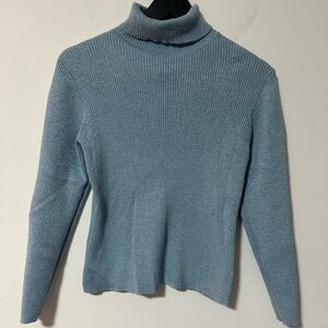 Worthington Petite Blue Ribbed Turtleneck Sweater